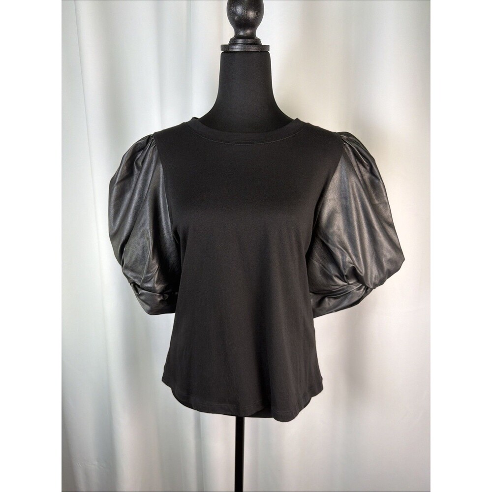 DKNY Women's Black Puff-Sleeve Top Tee Shirt Size Medium NWOT Boho Chic